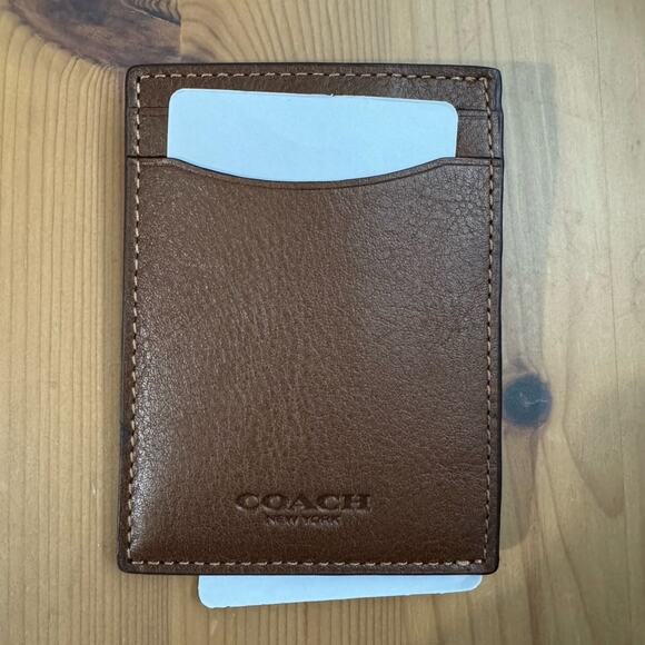 ❤️ Coach Leather Money Clip Card Case Dark Saddle/Dark Saddle Retail - Picture 5 of 8